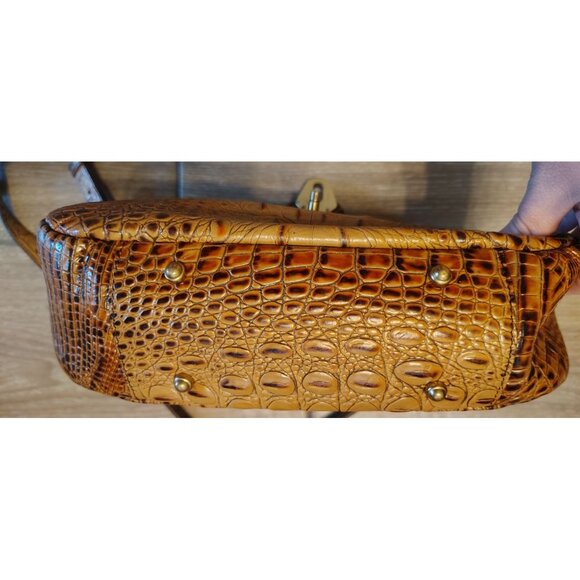 Brahmin Crocodile Embossed Leather Purse Brown Croc Turn Lock Double Handle READ - Picture 4 of 9